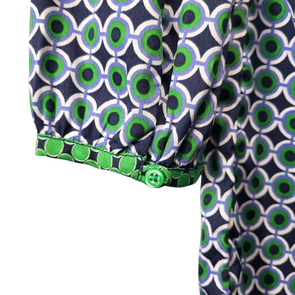 Banana Republic Geometric Circle Print Blouse, Green Navy,‎ Size Small - Picture 7 of 11